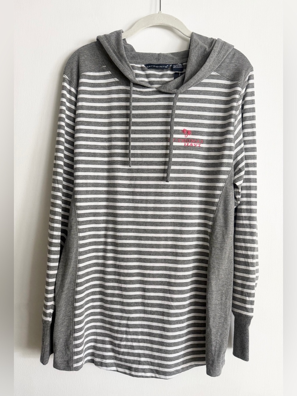 Gray & White Striped Hooded Sweatshirt